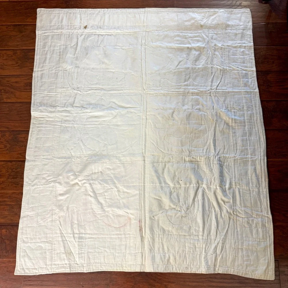 VTG Teddy Bear Quilt Appliqué Nursery Baby Blanket Cottagecore Cotton Patchwork